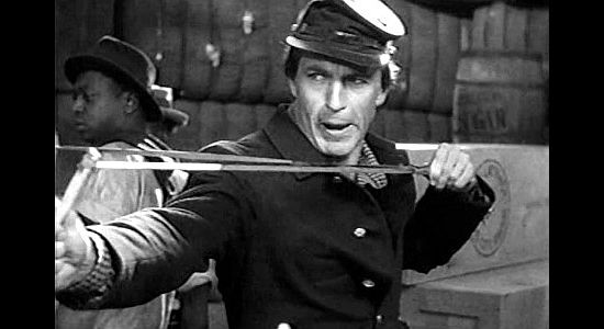 Gary Cooper as Wild Bill Hickok, fresh out of the Union army and about to play a prank on longtime friend Buffalo Bill in The Plainsman (1936)