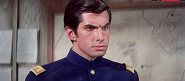 George Hamilton as Lt. McQuade, put in his place by a commanding officer in A Thunder of Drums (1961)