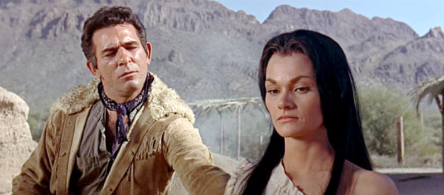 Gloria Talbott as Martina, trying to ignore the lecherous advances of Montana (George Keymas) in Arizona Raiders (1965)