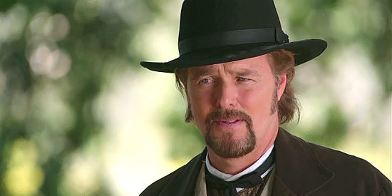Greg Evigan as Peter Dowdy, scheming to take Ray Eastman's ranch in Shadow on the Mesa (2013)