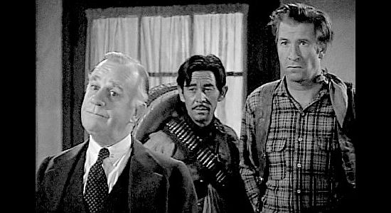 Henry Travers as Jasper Hardy, the banker who wants Jone's ranch with Venustiano (Charles Stevens) and Red Giddings (Chill Wills) in The Bad Man (1941)