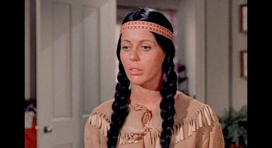 Ilse Burkert as Yellow Moon, the Indian woman who has benefited from the marshal's generosity in The Wild Westerners (1962)
