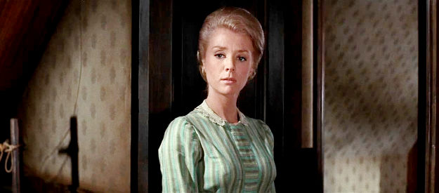 Inger Stevens as Evelyn Pittman, who finds herself caring for a wounded gunman named Larkin in Firecreek (1968)
