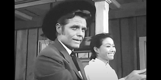 Jack Lord as Linc Bartlett, about to take a buggy ride with Kim Sung (Nobu McCarthy) in Walk Like a Dragon (1960)