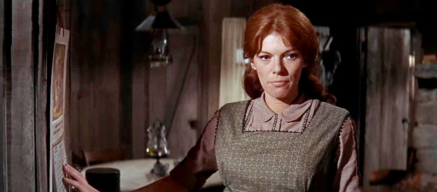 Jacqueline Scott as Henrietta Cobbs, who goes into labor just as trouble arrives in Firecreek (1968)