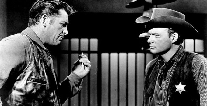 James Brown as Sheriff Chuck Morgan with John Clarke as Deputy Sam Freed in Gun Street (1961)