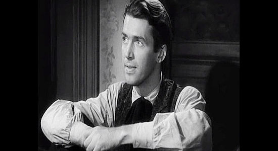 James Stewart as Destry, explaining to Washington Dimsdale why he doesn't wear a six-gun in Destry Rides Again (1939)