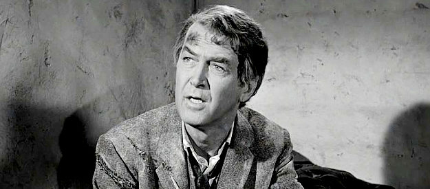 James Stewart as Ransom Stoddard, fresh off a beating at the hands of Liberty Valance in The Man Who Shot Liberty Valance (1962)