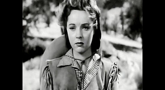 Jane Wyatt as Vinnie Marr, growing jealous over Stephen Bent's relationship with Rita Molyneaux in Buckskin Frontier (1943)