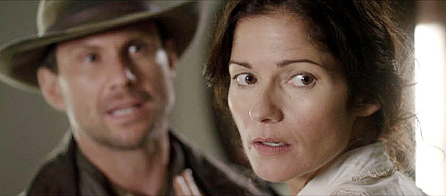 Jill Hennessy as Alice Gordon, reacting when someone hears something they shouldn't have in Dawn Rider (2012)