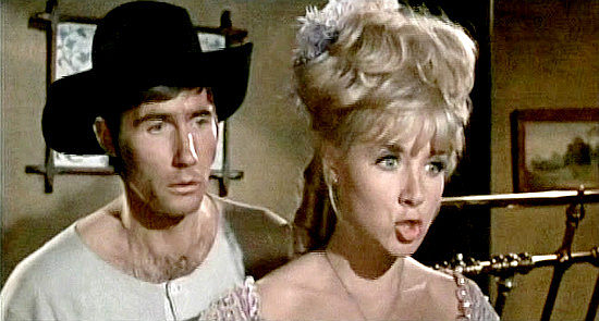 Jim Dale as Marshal P. Knutt and Angela Douglas as Annie Oakley in Carry On Cowboy (1966)