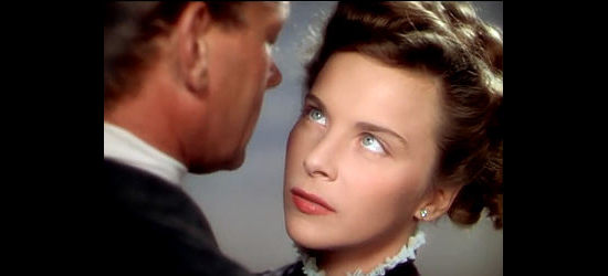Joan Tetzel as Helen Langford, the railroader's daughter Jesse McCanles falls for in Duel in the Sun (1946)