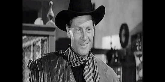 Joel McCrea as Ross McEwen, about to make a large bank 'loan' in Four Faces West (1948)