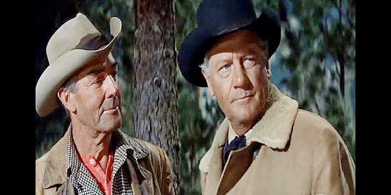 Joel McCrea as Steve Judd, wondering if young Heck Longtree is up to the job ahead as Gil Westrum (Randolph Scott) looks on in Ride the High Country (1962)