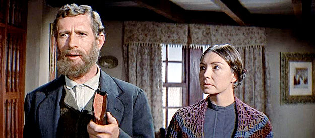 John Anderson as Indian agent Jeremiah Burns with his wife (Amanda Ames) in Geronimo (1962)