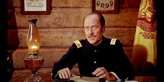 John Hubbard as Maj. Novac, dealing out orders about a patrol to Fort Concho in Duel at Diablo (1966)
