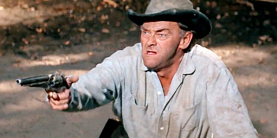 John McIntire as Pa Burton, trying to defend his herd of cattle against Indians in Flaming Star (1960)