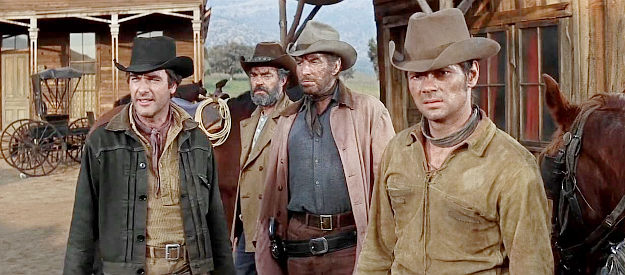Larkin's men -- James Best as Drew, Jack Elam as Norm, Morgan Woodward as Willard and Gary Lockwood as Earl -- in Firecreek (1968)