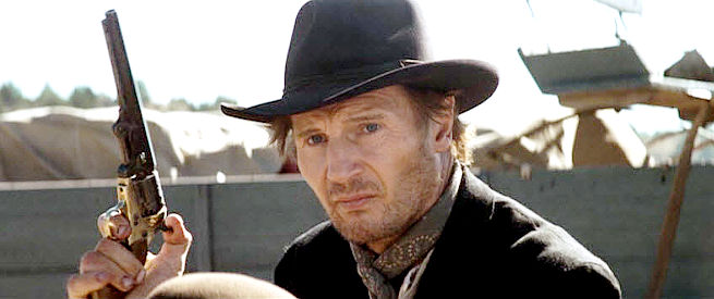 Liam Neeson as Carver, relentless in his pursuit of revenge against a Union commander in Seraphim Falls (2006)