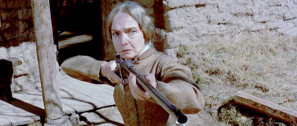 Lillian Gish as Mattilda Zachary, finding an unwelcome visitor at her home in The Unforgiven (1960)