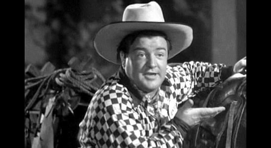 Lou Costello as Willoughby, a rodeo peanut vendor caught playing cowboy again in Ride 'Em Cowboy (1942)