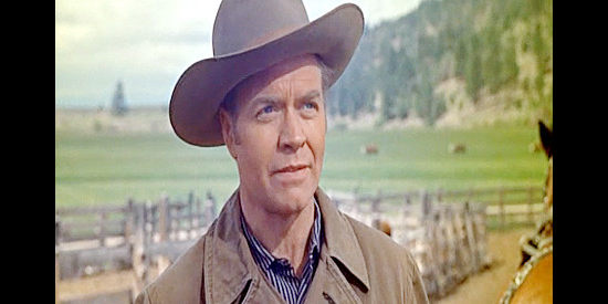 Lyle Bettger as Clay Bell, Laura Riley's foreman and the man who hopes to become her husband in Guns of the Timberland (1960)