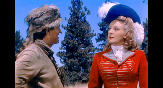 Michael O'Shea as Hawk-Eye and Evelyn Ankers as Alice Munro, sparring again in Last of the Redmen (1947)