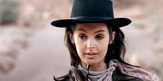 Millie Perkins as the woman looking for guides in The Shooting (1966).