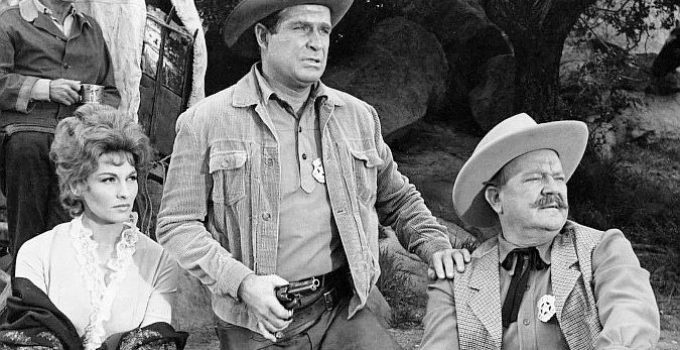 Nancy Kovack as Rose Sharon, James Philbrook as Marshal McDowell and Hugh Sanders as Marshal Bernard in The Wild Westerns (1962)