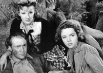 Albert Dekker as Gideon Skene, Lola Lane at Rita Molyneaux and Jane Wyatt as Vinnie Marr in Buckskin Frontier (1943)