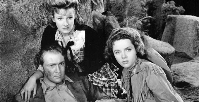 Albert Dekker as Gideon Skene, Lola Lane at Rita Molyneaux and Jane Wyatt as Vinnie Marr in Buckskin Frontier (1943)