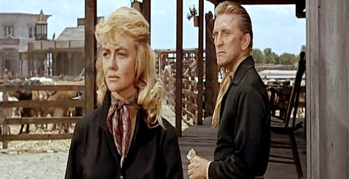 Dorothy Malone as Belle Breckenridge, having revealed a long-held secret to Brendan O'Mally (Kirk Douglas) in The Last Sunset (1961)