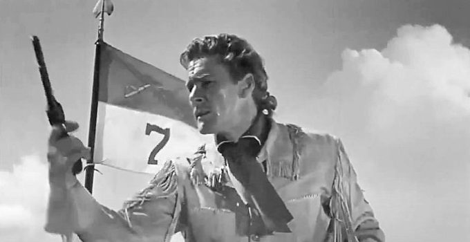 Errol Flynn as George Armstrong Custer, making his last stand at the Little Bighorn in They Died with Their Boots On (1941)