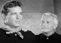 Guy Madison as Larry Knight and Art Baker as Col. James Reid in Massacre River (1949)