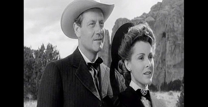 Joel McCrea as Ross McEwan and Frances Dee as Fay Hollister in Four Faces West (1948)