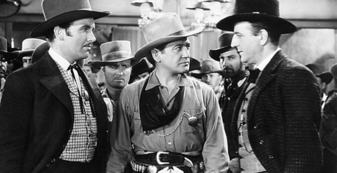 Preston Foster as Tex Randolph, Richard Dix as Clay Tallant and Louis Calhern as Sheriff Mannon in The Arizonian (1935)