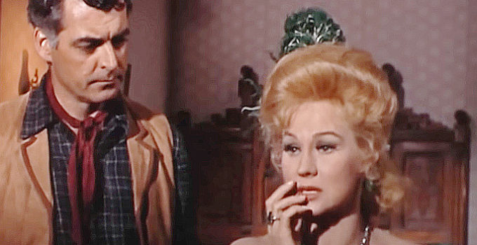 Rory Calhoun as Clint McCoy and Virginia Mayo as Sara McCoy in Young Fury (1965)