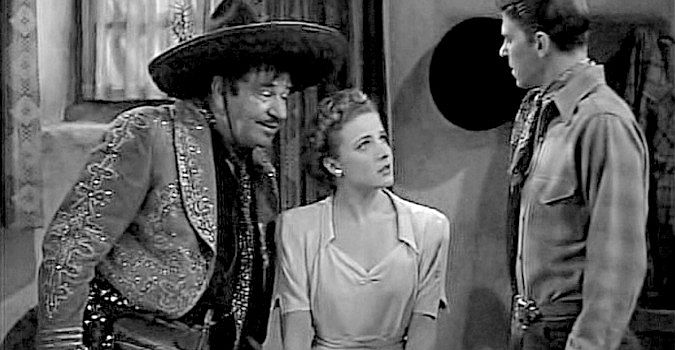 Wallace Berry as Pancho Lopez, Laraine Day as Lucia Pell and Ronald Reagan as Gil Jones in The Bad Man (1941)