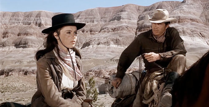 Warren Oates as Willett and Millie Perkins as the woman, chasing someone in The Shooting (1966)