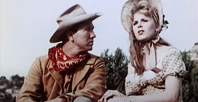 Marty Robbins as Marty Robbins with Secora (Joyce Redd), the girl he's falling for in Ballad of a Gunfighter (1964)