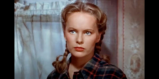 Peggy Cummins as Carey Greenway, wondering if her grandpa will ever live up to his promise to quit drinking in Green Grass of Wyoming (1948)