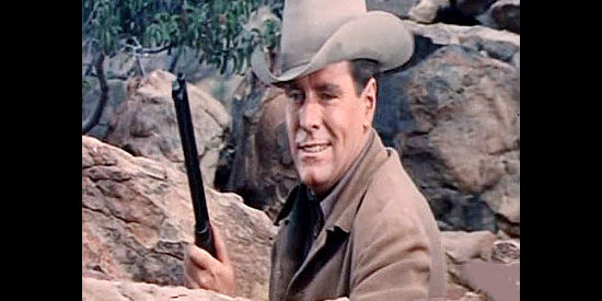 Philip Carey as Jim Adkins, one of Condor's men, trying to ambush Tom Rosser in Town Tamer (1965)