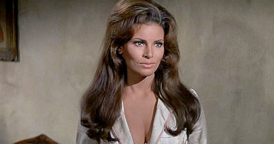 Raquel Welch as Maria Stoner has an awkward meeting with Sheriff July Johnson in Bandolero! (1969)
