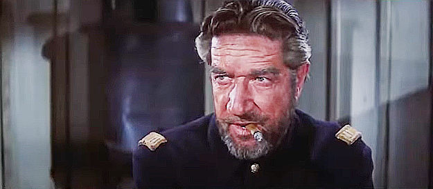 Richard Boone as Capt. Maddocks, facing trouble inside and outside Fort Canby in A Thunder of Drums (1961)