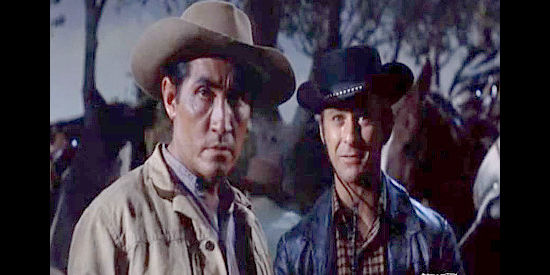 Rodolfo Acosta as Johnny Caddo and Paul Carr as young gun Jock Wiley, about to confront the Crip gang in Posse from Hell (1961)