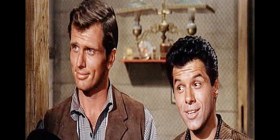 Rony Ely as Tab Curry and Sammy Jackson as his brother Cal, spoiled sons of Jed Curry in The Night of the Grizzly (1966)