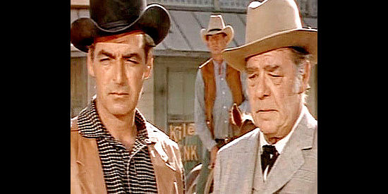 Rory Calhoun as Santee and Lon Chaney Jr. as Gus Kile, two men plotting the downfall of Lark in Black Spurs (1965)