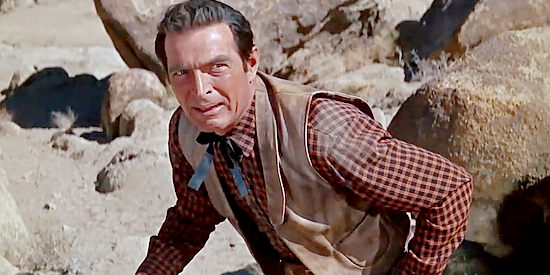 Stephen McNally as Marshal Deckett, coming face to face with the outlaw he's been tracking in Hell Bent for Leather (1960)