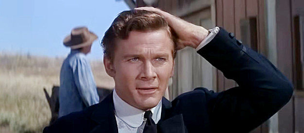 Steve Forrest as Dan Jones after being wacked over the head with Lu Rogers parisol in The Second Time Around (1961)