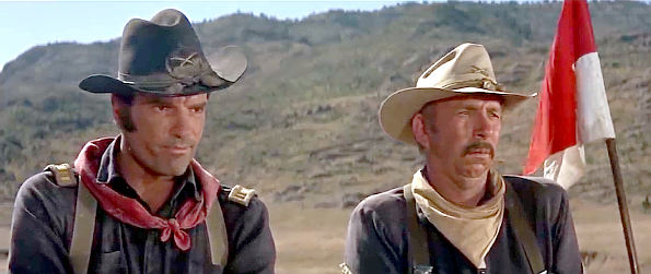 Tom Tryon as Capt. Demas Harrod and Slim Pickens as Sgt. James Gregory survey a battlefield in The Glory Guys (1965)